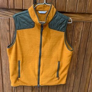 Peter Millar Mustard Fleece Vest with Olive Quilted Shoulders  Size L